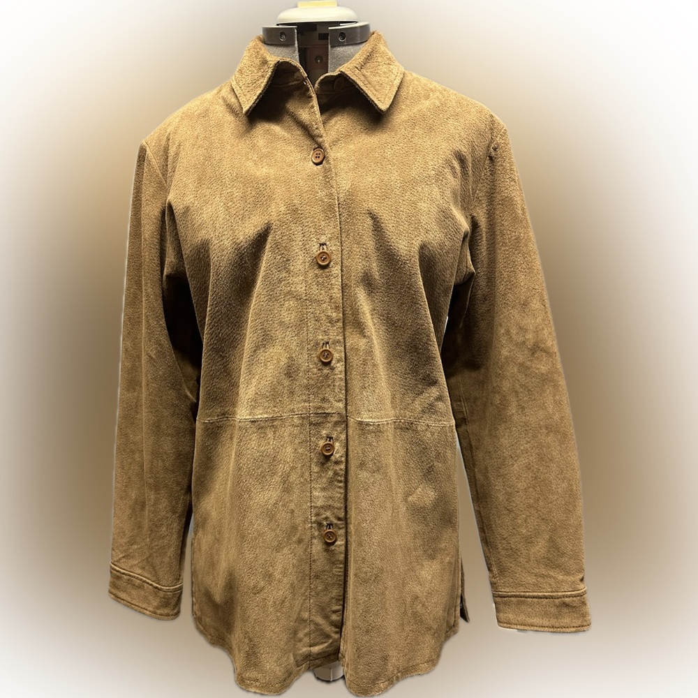 Women's Suede Tan Button Up Front Jacket